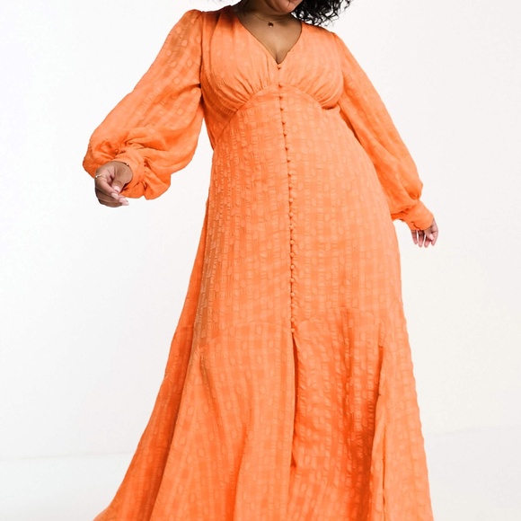ASOS Design Button Up Orange Maxi Dress - Picture 1 of 4